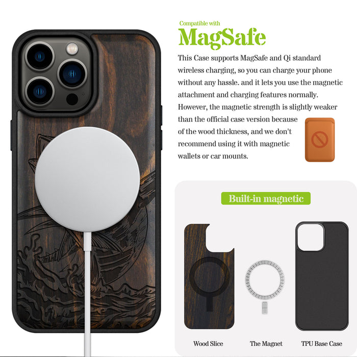 The Tuna's Spectacular Soar, Classic Engraved Wood & TPU Case - Artisanal Cover for Apple iPhone