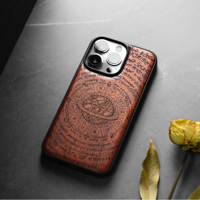 Icons of the Ptolemaic Geocentric System, Classic Engraved Wood & TPU Case - Artisanal Cover for Apple iPhone