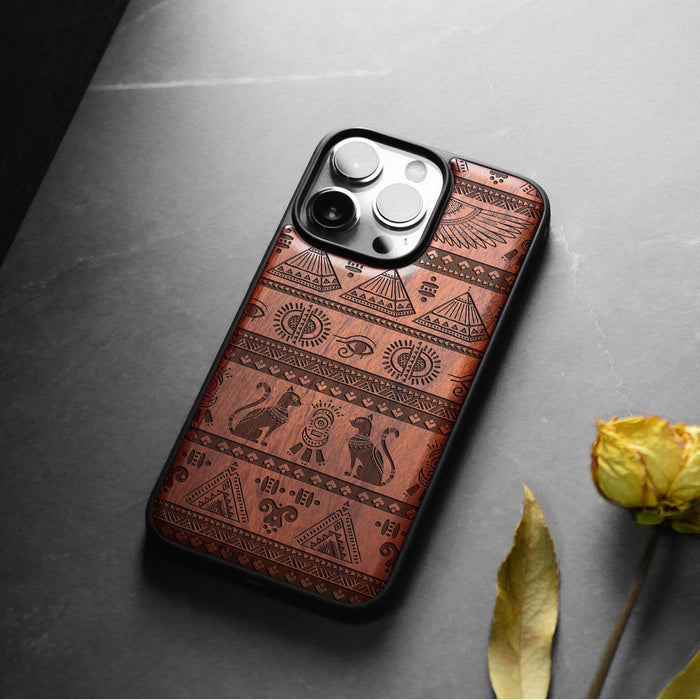 The Symbols of Egypt, Classic Engraved Wood & TPU Case - Artisanal Cover for Apple iPhone