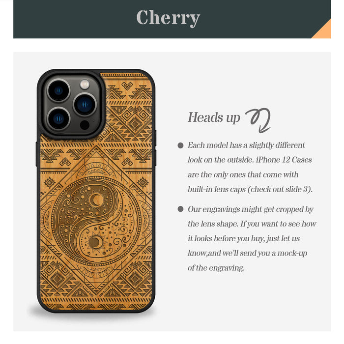 The Yin Yang Sun and Moon, Classic Engraved Wood & TPU Case - Artisanal Cover for Apple iPhone