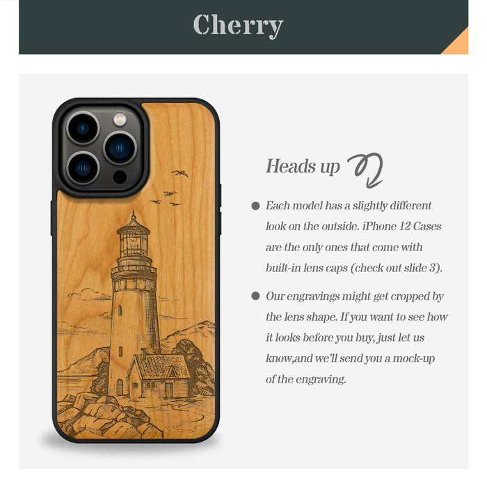 The Lighthouse, Classic Engraved Wood & TPU Case - Artisanal Cover for Apple iPhone