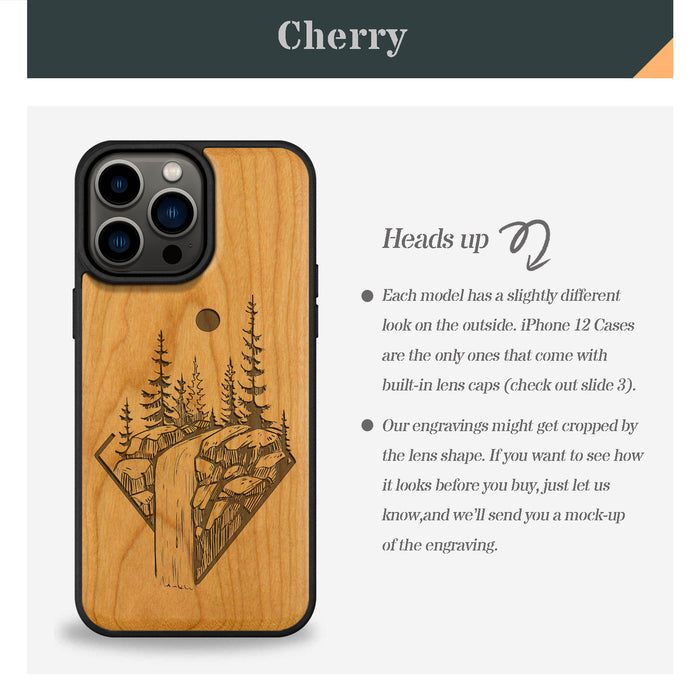 The Floating Forest and Waterfall, Classic Engraved Wood & TPU Case - Artisanal Cover for Apple iPhone