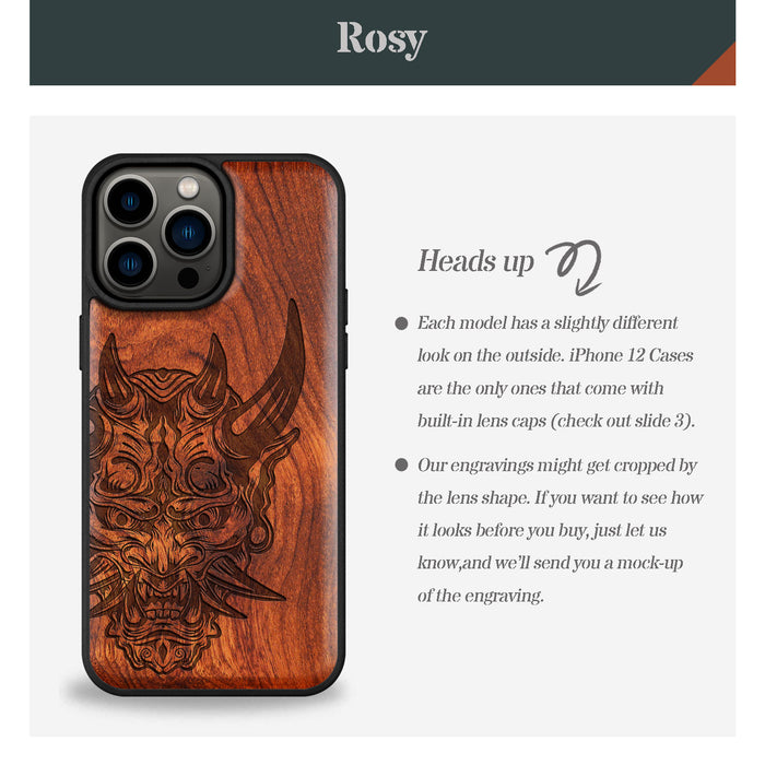 The Art of the Japanese Oni Mask, Classic Engraved Wood & TPU Case - Artisanal Cover for Apple iPhone