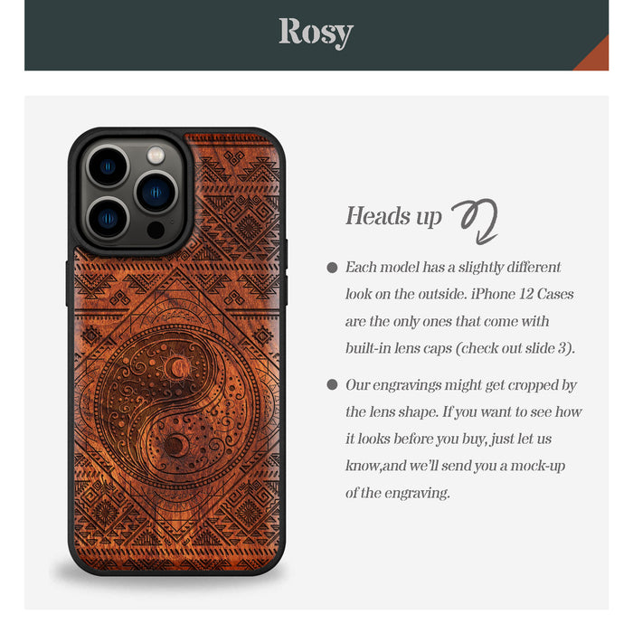 The Yin Yang Sun and Moon, Classic Engraved Wood & TPU Case - Artisanal Cover for Apple iPhone