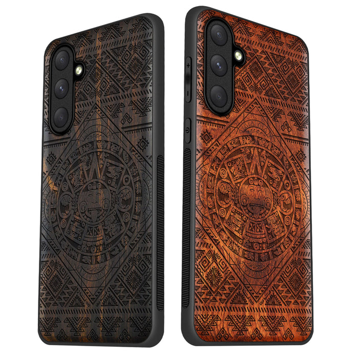 The Aztec Calendar, Classic Engraved Wood & TPU Case - Artisanal Cover for Samsung Galaxy