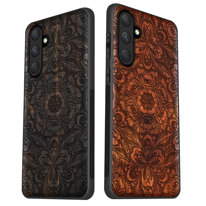 Baroque Blossom, Classic Engraved Wood & TPU Case - Artisanal Cover for Samsung Galaxy