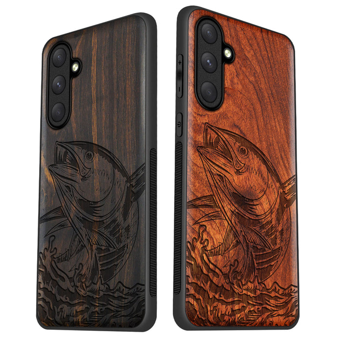 The Tuna's Spectacular Soar, Classic Engraved Wood & TPU Case - Artisanal Cover for Samsung Galaxy