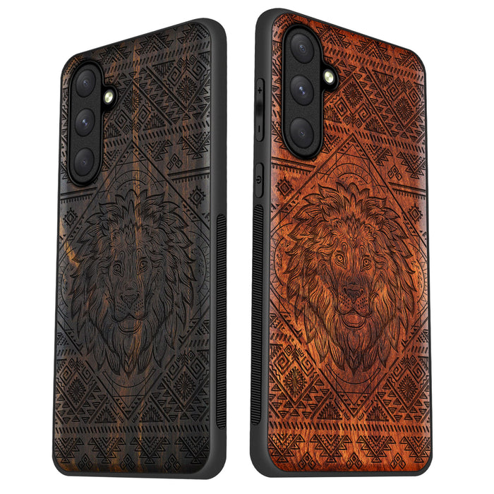 The Filigree Lion, Classic Engraved Wood & TPU Case - Artisanal Cover for Samsung Galaxy