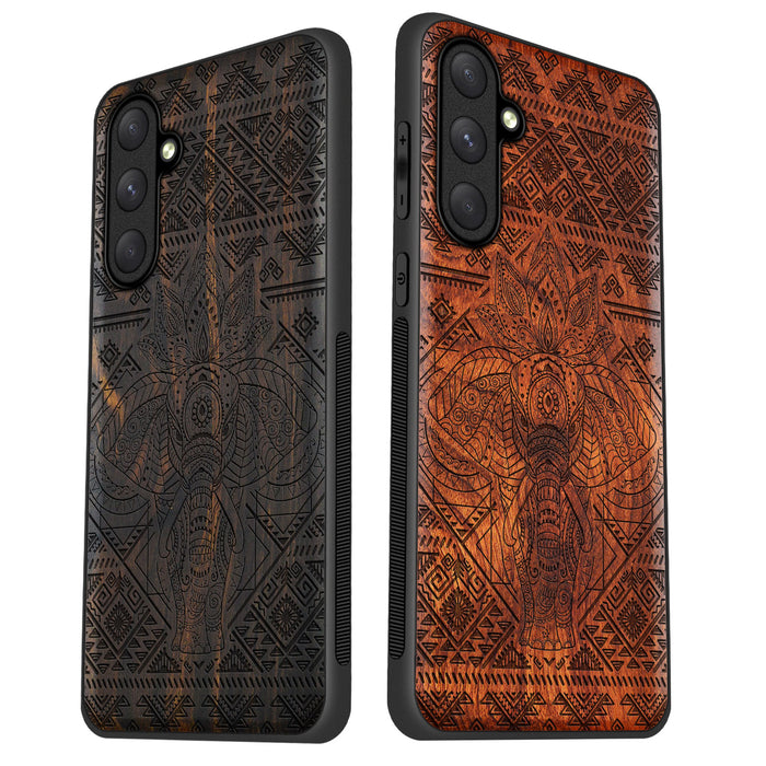 The Tribal Titan, Classic Engraved Wood & TPU Case - Artisanal Cover for Samsung Galaxy