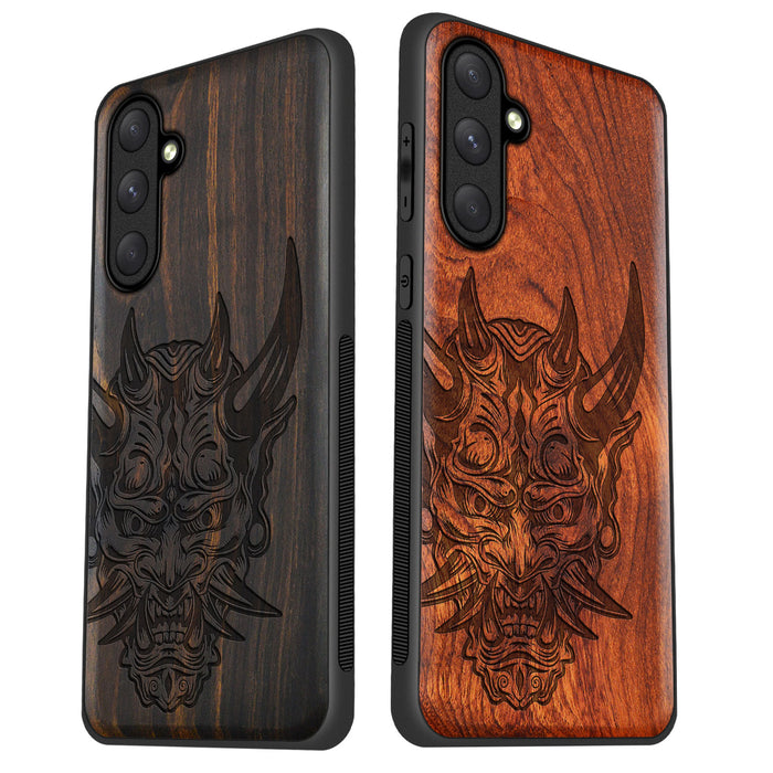 The Art of the Japanese Oni Mask, Classic Engraved Wood & TPU Case - Artisanal Cover for Samsung Galaxy