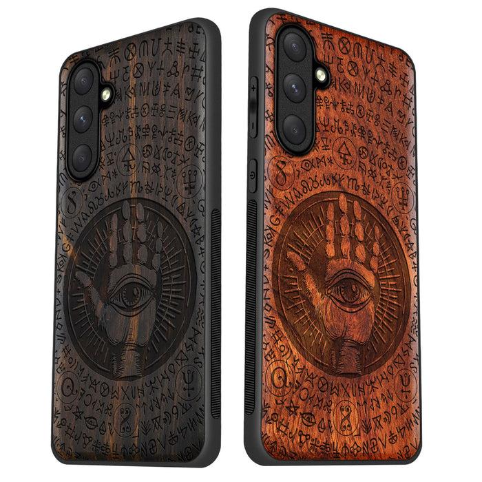 The Enigmatic Eye, Classic Engraved Wood & TPU Case - Artisanal Cover for Samsung Galaxy