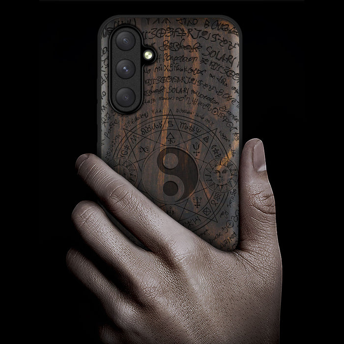 The Harmony of Opposites, Classic Engraved Wood & TPU Case - Artisanal Cover for Samsung Galaxy