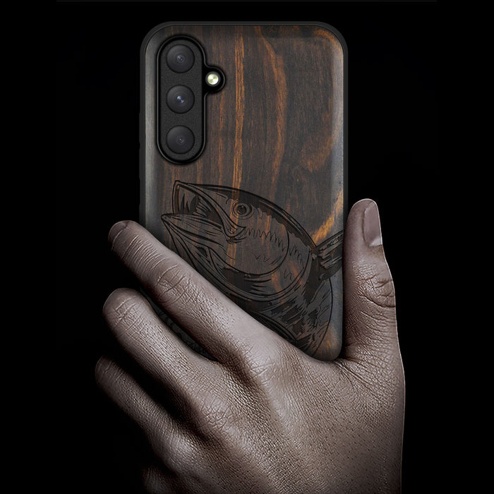 The Tuna's Spectacular Soar, Classic Engraved Wood & TPU Case - Artisanal Cover for Samsung Galaxy