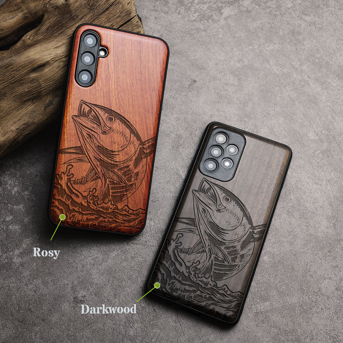 The Tuna's Spectacular Soar, Classic Engraved Wood & TPU Case - Artisanal Cover for Samsung Galaxy