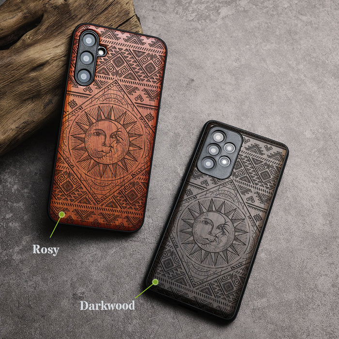 The Radiant Sun and Moon, Classic Engraved Wood & TPU Case - Artisanal Cover for Samsung Galaxy