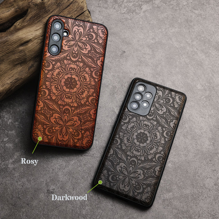 Baroque Blossom, Classic Engraved Wood & TPU Case - Artisanal Cover for Samsung Galaxy