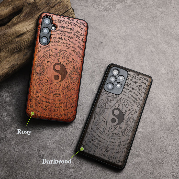 The Harmony of Opposites, Classic Engraved Wood & TPU Case - Artisanal Cover for Samsung Galaxy