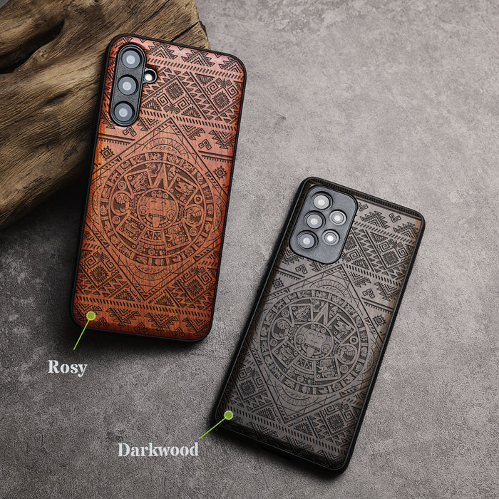 The Aztec Calendar, Classic Engraved Wood & TPU Case - Artisanal Cover for Samsung Galaxy