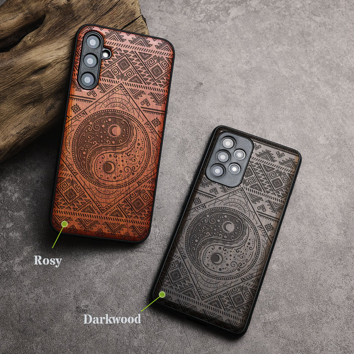 The Yin Yang Sun and Moon, Classic Engraved Wood & TPU Case - Artisanal Cover for Samsung Galaxy