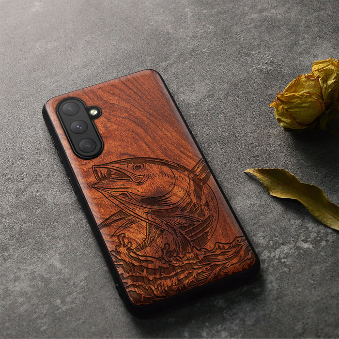 The Tuna's Spectacular Soar, Classic Engraved Wood & TPU Case - Artisanal Cover for Samsung Galaxy