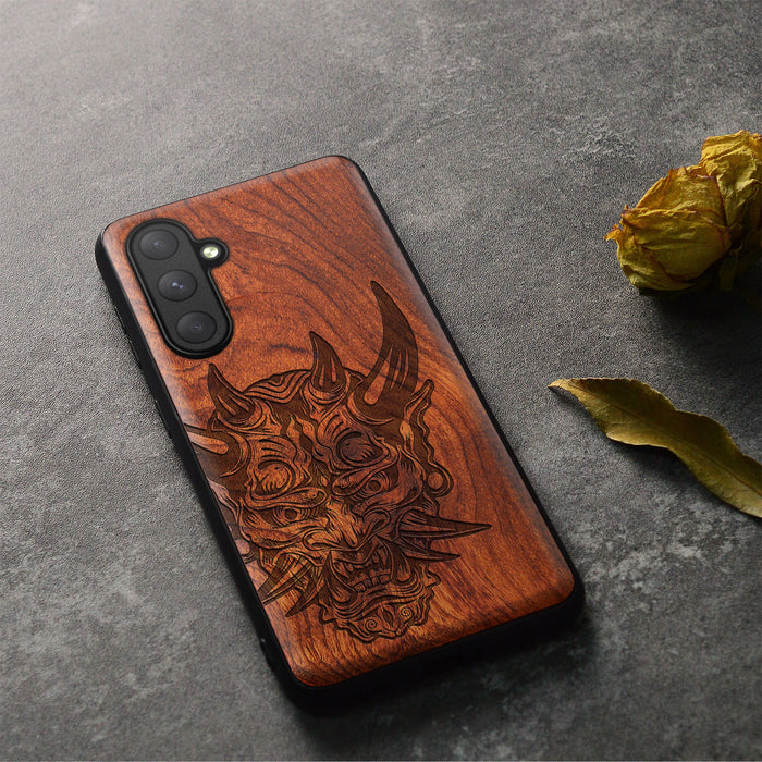 The Art of the Japanese Oni Mask, Classic Engraved Wood & TPU Case - Artisanal Cover for Samsung Galaxy