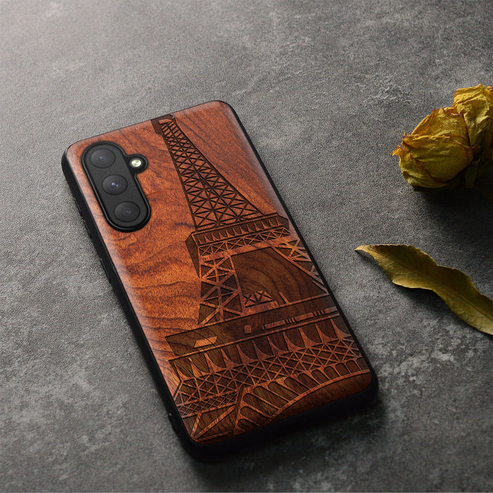 Minimalist Majesty, Classic Engraved Wood & TPU Case - Artisanal Cover for Samsung Galaxy