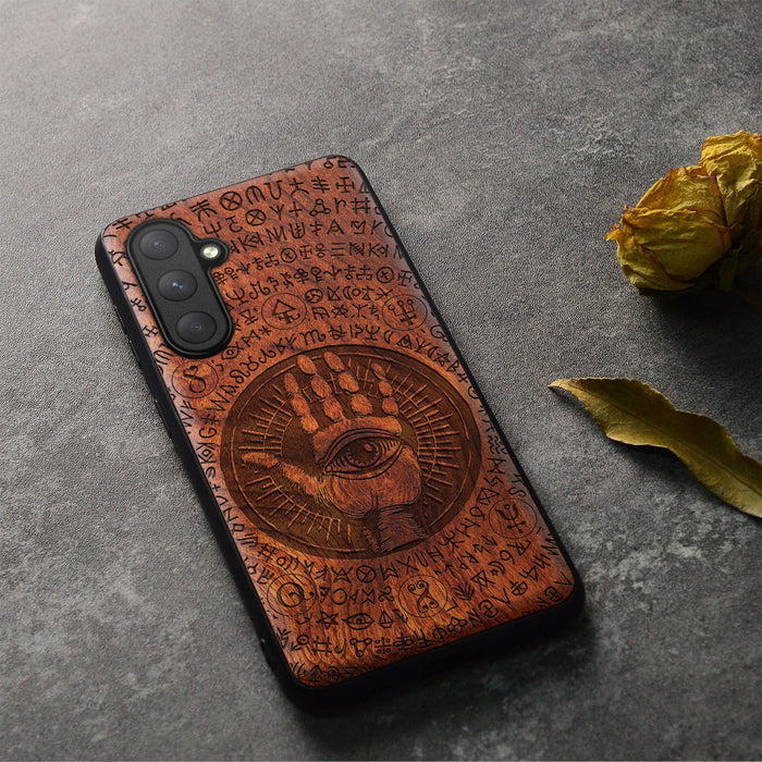 The Enigmatic Eye, Classic Engraved Wood & TPU Case - Artisanal Cover for Samsung Galaxy