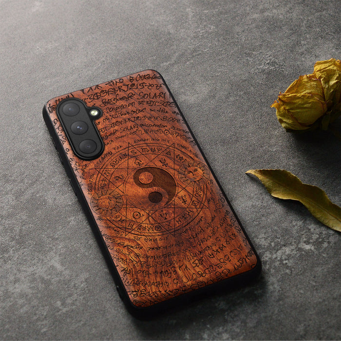 The Harmony of Opposites, Classic Engraved Wood & TPU Case - Artisanal Cover for Samsung Galaxy