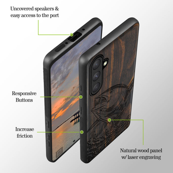 The Tuna's Spectacular Soar, Classic Engraved Wood & TPU Case - Artisanal Cover for Samsung Galaxy