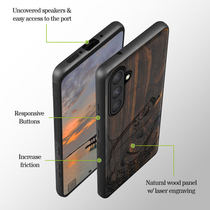 The Tarpon's Majestic Leap, Classic Engraved Wood & TPU Case - Artisanal Cover for Samsung Galaxy