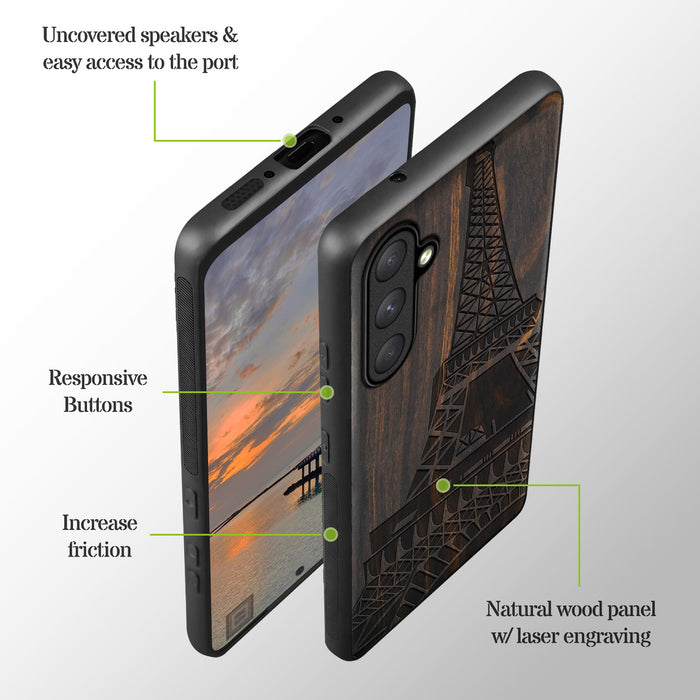 Minimalist Majesty, Classic Engraved Wood & TPU Case - Artisanal Cover for Samsung Galaxy