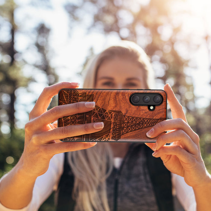 Minimalist Majesty, Classic Engraved Wood & TPU Case - Artisanal Cover for Samsung Galaxy