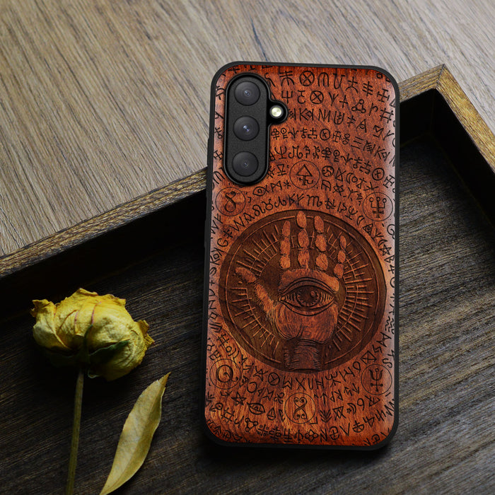 The Enigmatic Eye, Classic Engraved Wood & TPU Case - Artisanal Cover for Samsung Galaxy