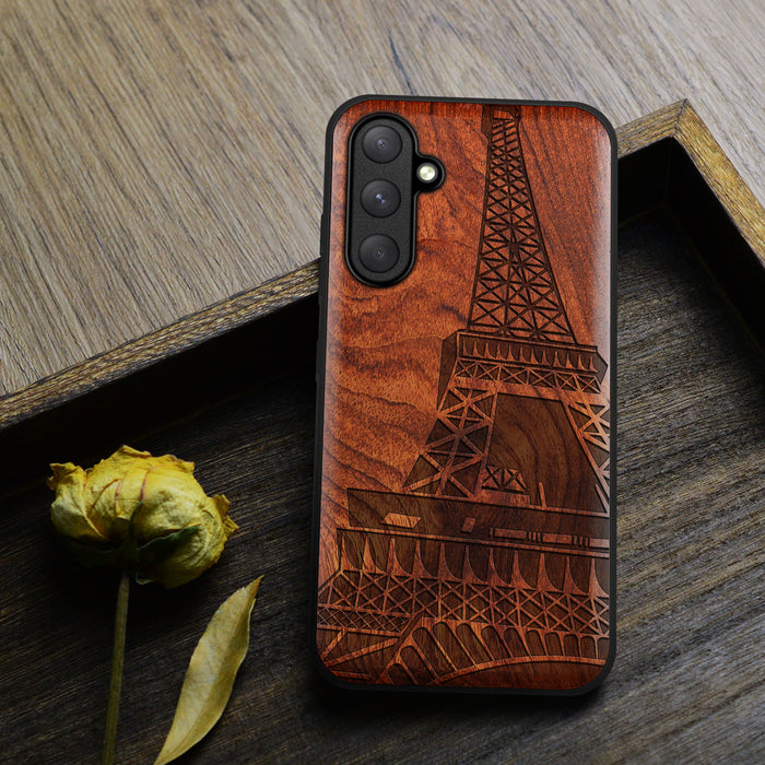 Minimalist Majesty, Classic Engraved Wood & TPU Case - Artisanal Cover for Samsung Galaxy