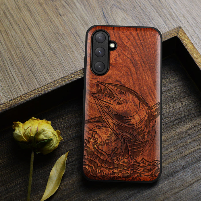 The Tuna's Spectacular Soar, Classic Engraved Wood & TPU Case - Artisanal Cover for Samsung Galaxy