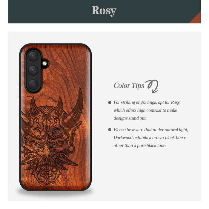 The Art of the Japanese Oni Mask, Classic Engraved Wood & TPU Case - Artisanal Cover for Samsung Galaxy