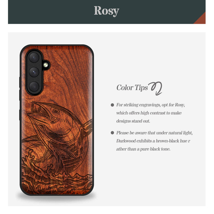 The Tuna's Spectacular Soar, Classic Engraved Wood & TPU Case - Artisanal Cover for Samsung Galaxy