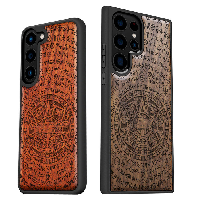 Ancient Wisdom Unveiled, Classic Engraved Wood & TPU Case - Artisanal Cover for Samsung Galaxy