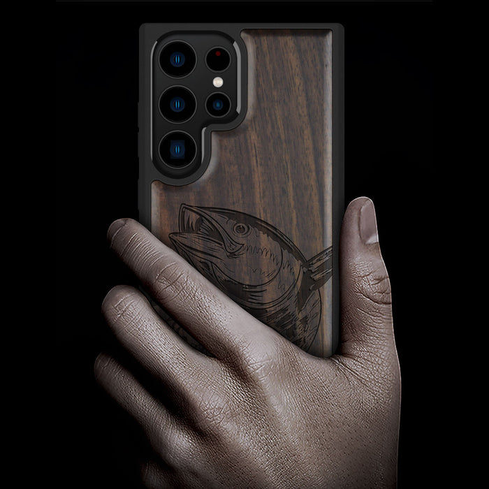 The Tuna's Spectacular Soar, Classic Engraved Wood & TPU Case - Artisanal Cover for Samsung Galaxy