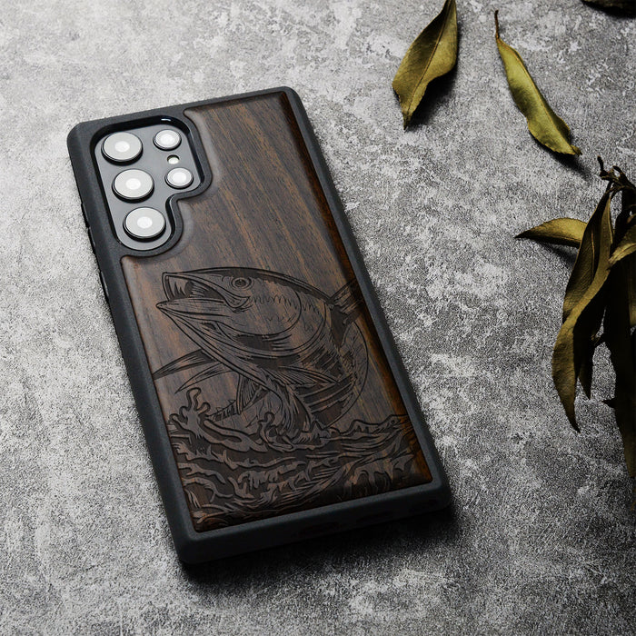 The Tuna's Spectacular Soar, Classic Engraved Wood & TPU Case - Artisanal Cover for Samsung Galaxy