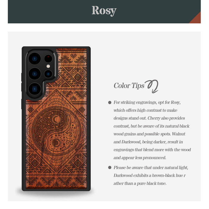 The Yin Yang Sun and Moon, Classic Engraved Wood & TPU Case - Artisanal Cover for Samsung Galaxy